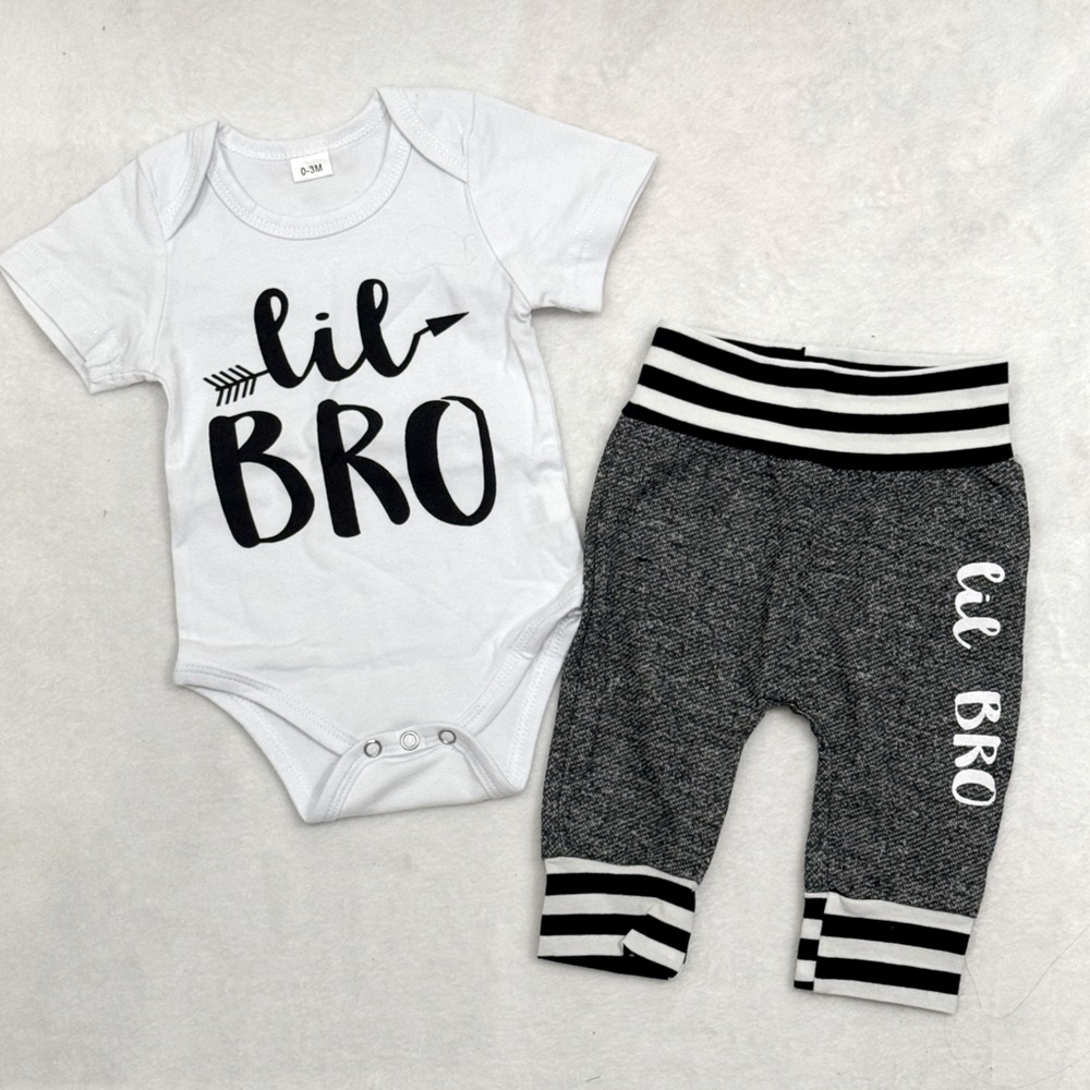 NWOT Lil Bro Kids Gray and White Bottoms Outfit Set Size 0-3M
